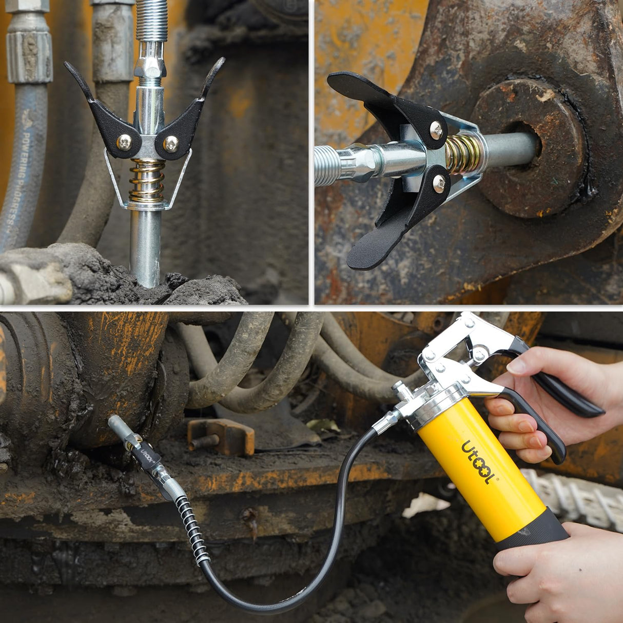 UTOOL Grease Gun Accessory Kit, Double Handle Coupler with Zerk Fitting Cleaner, 1/8 NPT Threads, Easy to Lock Zerk Fittings and Quick Release, Max Working Pressure 10000 PSI, 1 PC UTOOL