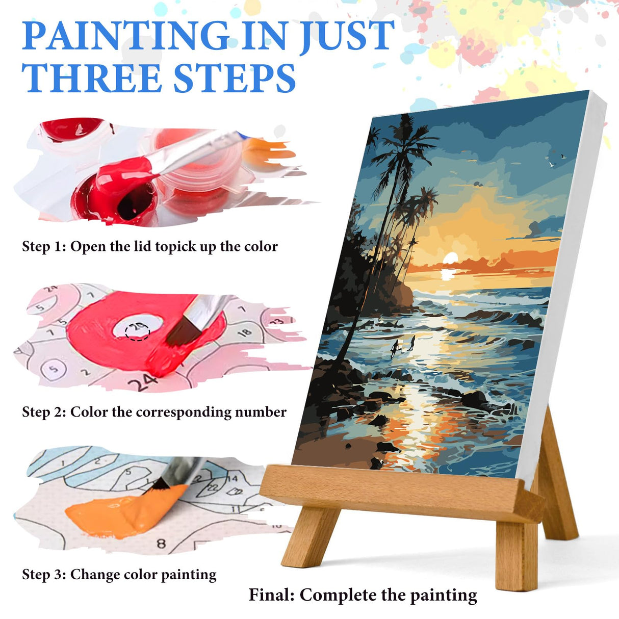 PRASIO Paint by Numbers Kit for Adults Beginner, Beach Paint by Number, DIY Acrylic Adult Paint by Number Kits on Canvas for Home Decor Gift 16x20 Inch PRASIO