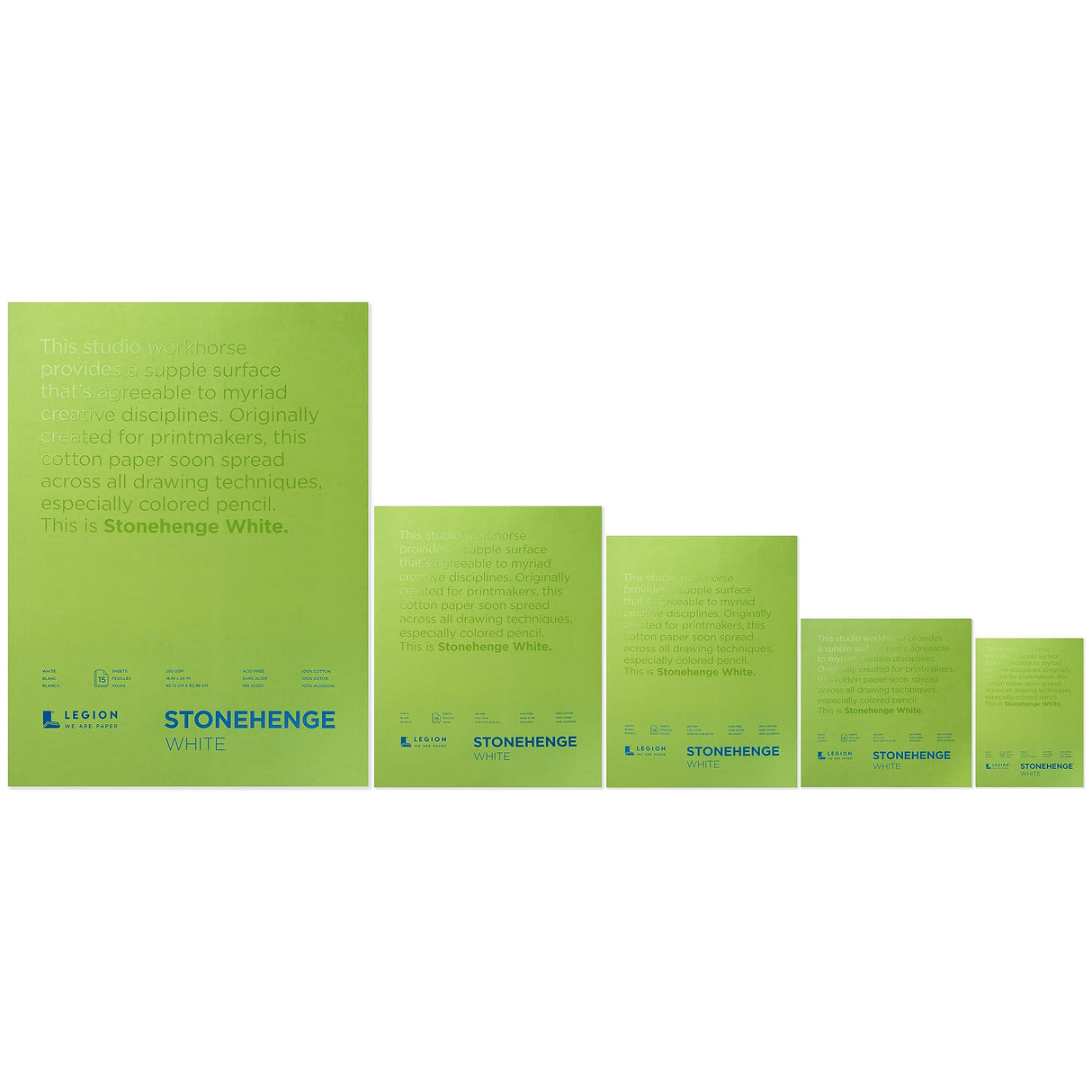 Legion Stonehenge Pad, Cotton Deckle Edge Paper, 18 X 24 inches, White, 15 Sheets Stonehenge