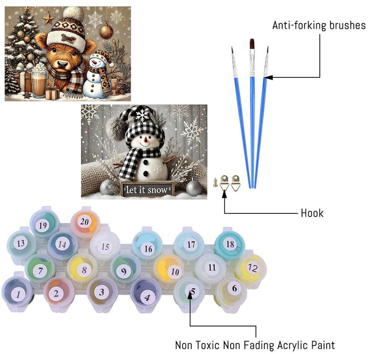 2 Pack Christmas Paint by Numbers Kit for Adults Beginner with Framed,Snowman Easy Adult Paint by Number Kits on Canvas DIY Painting for Beginners Art by Numbers for Home Wall Decor 10x12 Inch NEGEKFKX