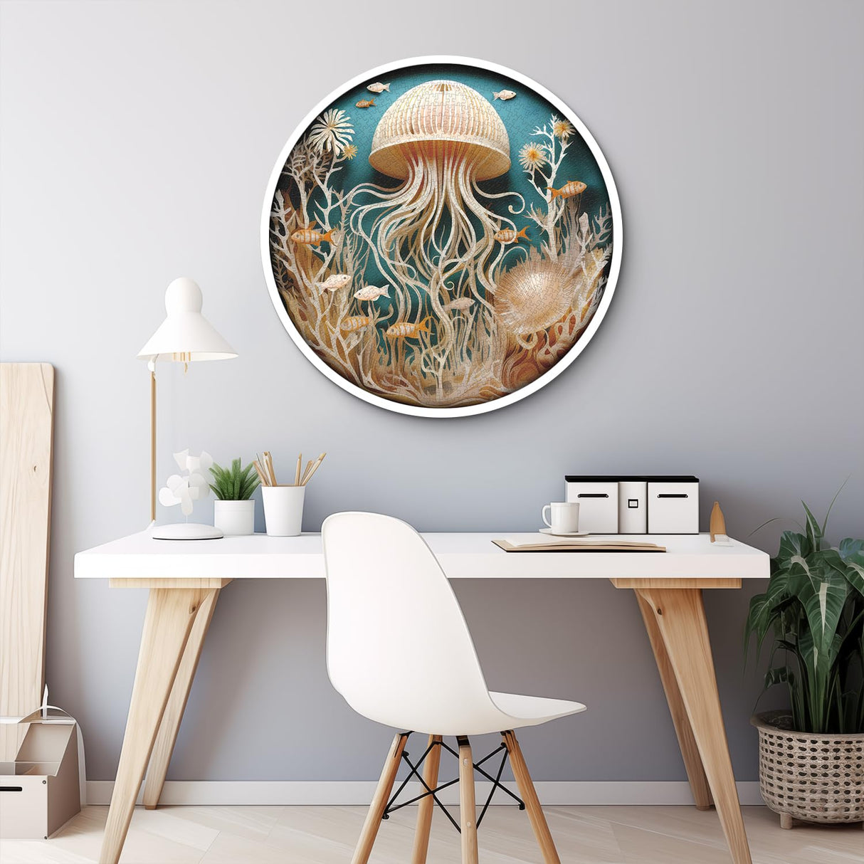 Ocean Jellyfish Puzzles for Adults 1000 Pieces, Impossible Deep Blue Sea Fish Jigsaw Puzzles, Round Jellyfish Paper Art Challenging Puzzle as Wall Decor PPuzzling