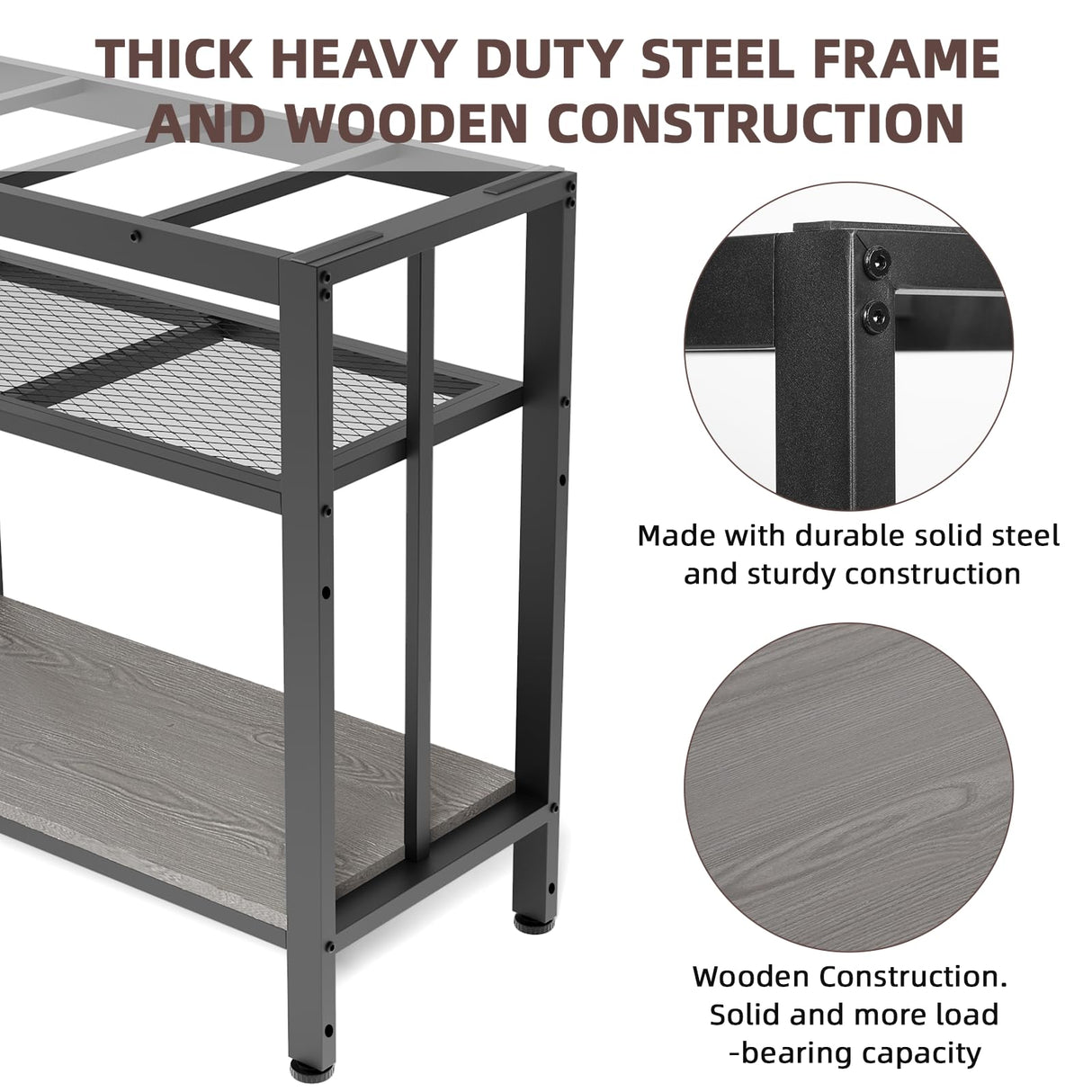VOWNER 20-29 Gallon Fish Tank Stand - Metal Aquarium Stand, 30.7" L x 13.8" W x 29.5" H, Heavy Duty Reptile Tank Stand, Adjustable 3-Tier Fish Tank Rack Shelf for Home Office, 440LBS Capacity, Grey VOWNER