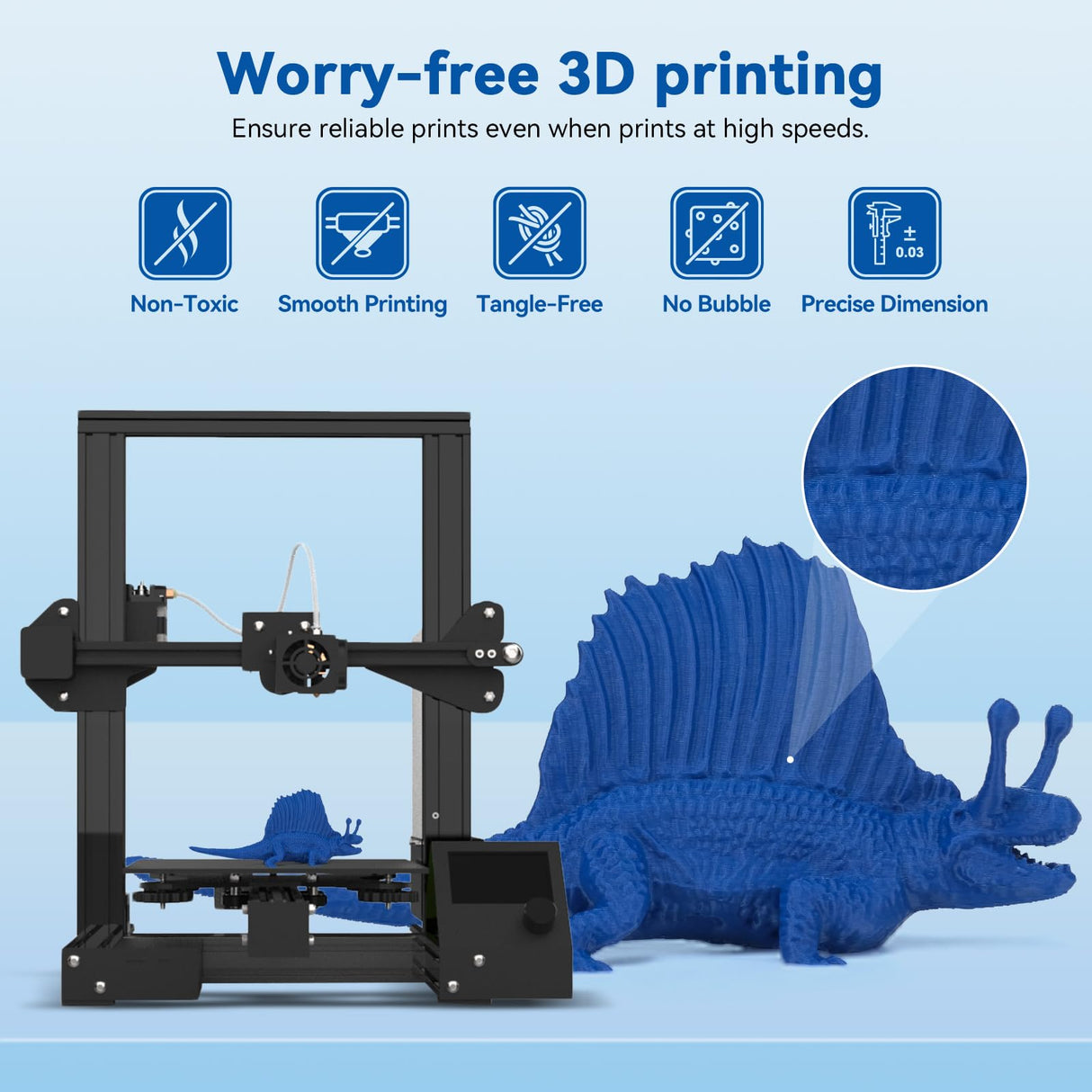 3DHoJor High Speed Printer Filament 1.75mm 1kg Cardboard Spool (2.2lbs) Rapid PLA to 5X Faster Printing Filament Dimensional Accuracy +/- 0.02 mm Fits for Most FDM 3D Printer-Blue 3DHoJor