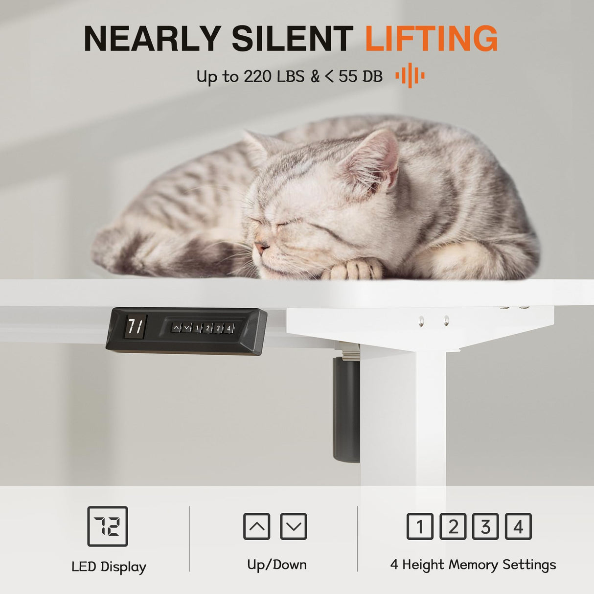 Furmax Electric Standing Desk, 59 x 24 Inches Height Adjustable Desk with Wheels, Home Office Computer Desk with Management Box (White) Furmax