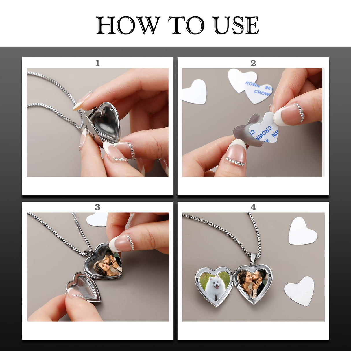 Aurelema 16 Pcs Forever in My Heart Locket Necklace Set Sublimation Pendant Trays Set That Hold Pictures Silver Locket Necklace 4 Bezel Tray 4 Chain 8 Sublimation Discs for Women Mom Gift Aurelema