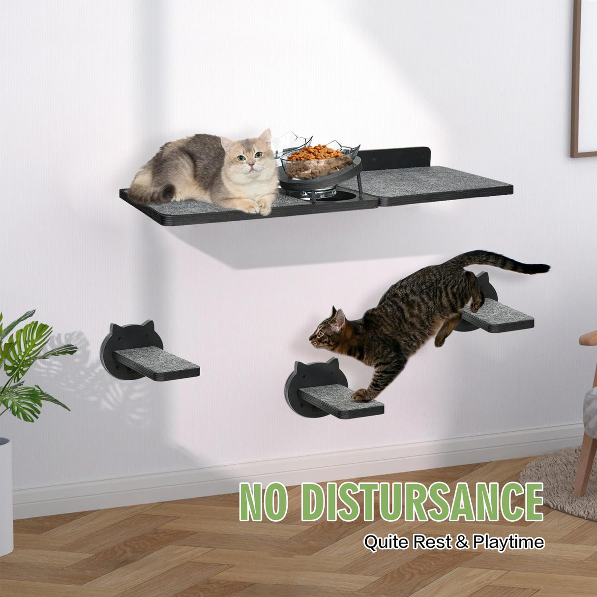 Cat Wall Shelves, Wood Cat Shelves for Wall with Feeding Station, Wall Furniture with 3 Steps, Cat Shelves and Perches Climbing Shelf, Lover Gift, 3 Board ANRXNCY