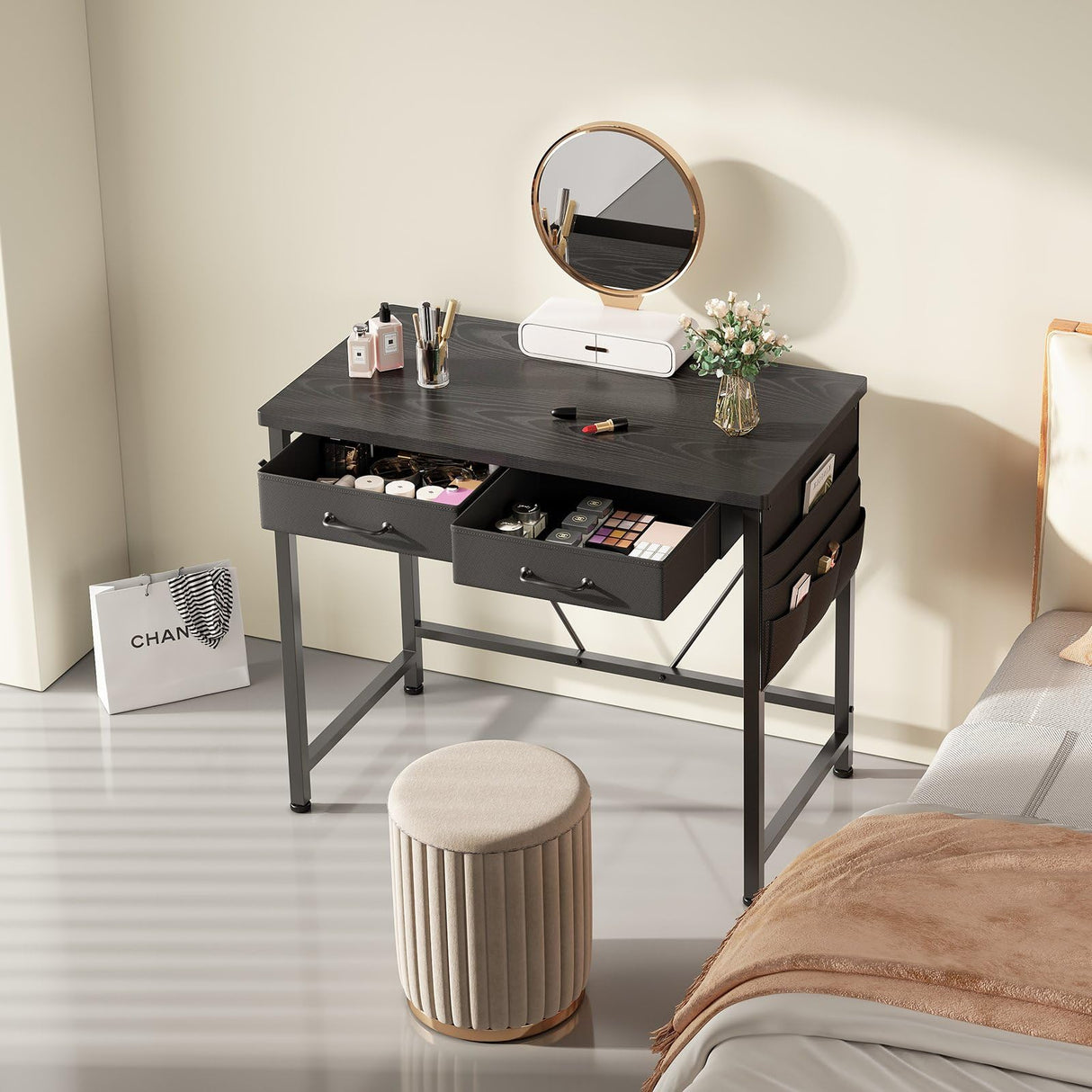 Maihail Maihail Small Desk with Drawers, 31.5 inch Small Computer Desk with Drawers, Writing Desk for Small Spaces, Small Office Desk with Metal Frame, Black Maihail