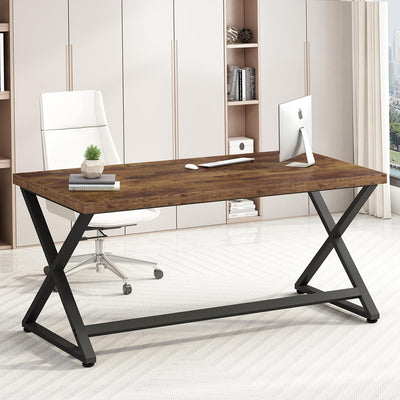 IBF 55 inch Computer Desk, Farmhouse Home Office Desk, Industrial Wood Metal Legs Work Desk for Writing Study, Vintage Minimalist Laptop Executive Workstation PC Gaming Table in Bedroom, Rustic Brown