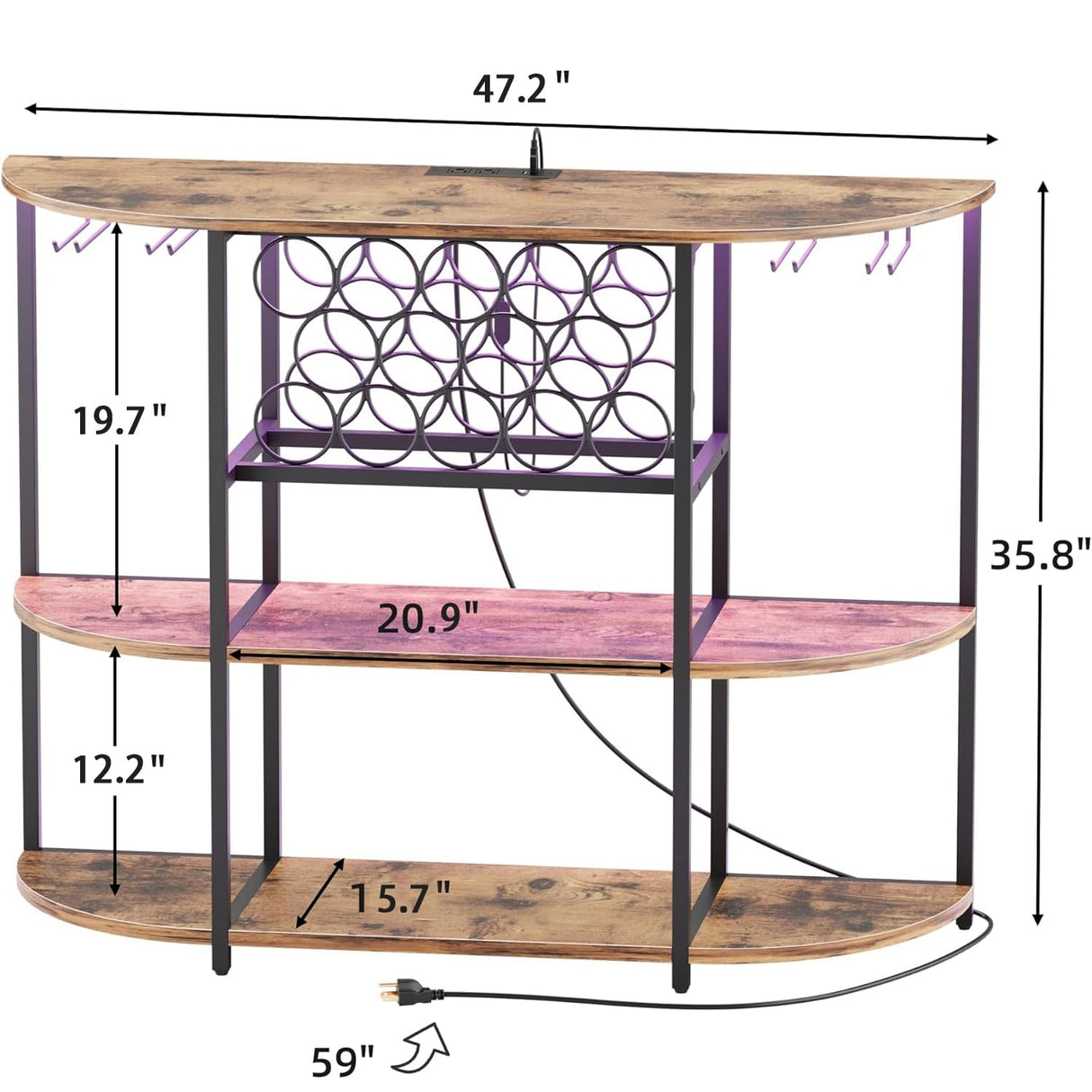 VICTONE Wine Bar Cabinet with LED Lights and Power Outlets, Freestanding Liquor Bar Cabinet Table with Glass Holder Wine Rack Table Mini Bar for Home Kitchen Dining Room VICTONE