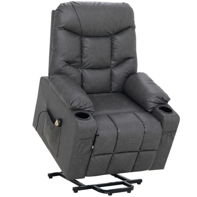 VUOVUS Power Lift Recliner Chair for Elderly, Electric Recliner with Remote Control, Adjustable Footrest, PU Leather Living Room Recliner with Cup Holders and Side Pockets (Light Grey)