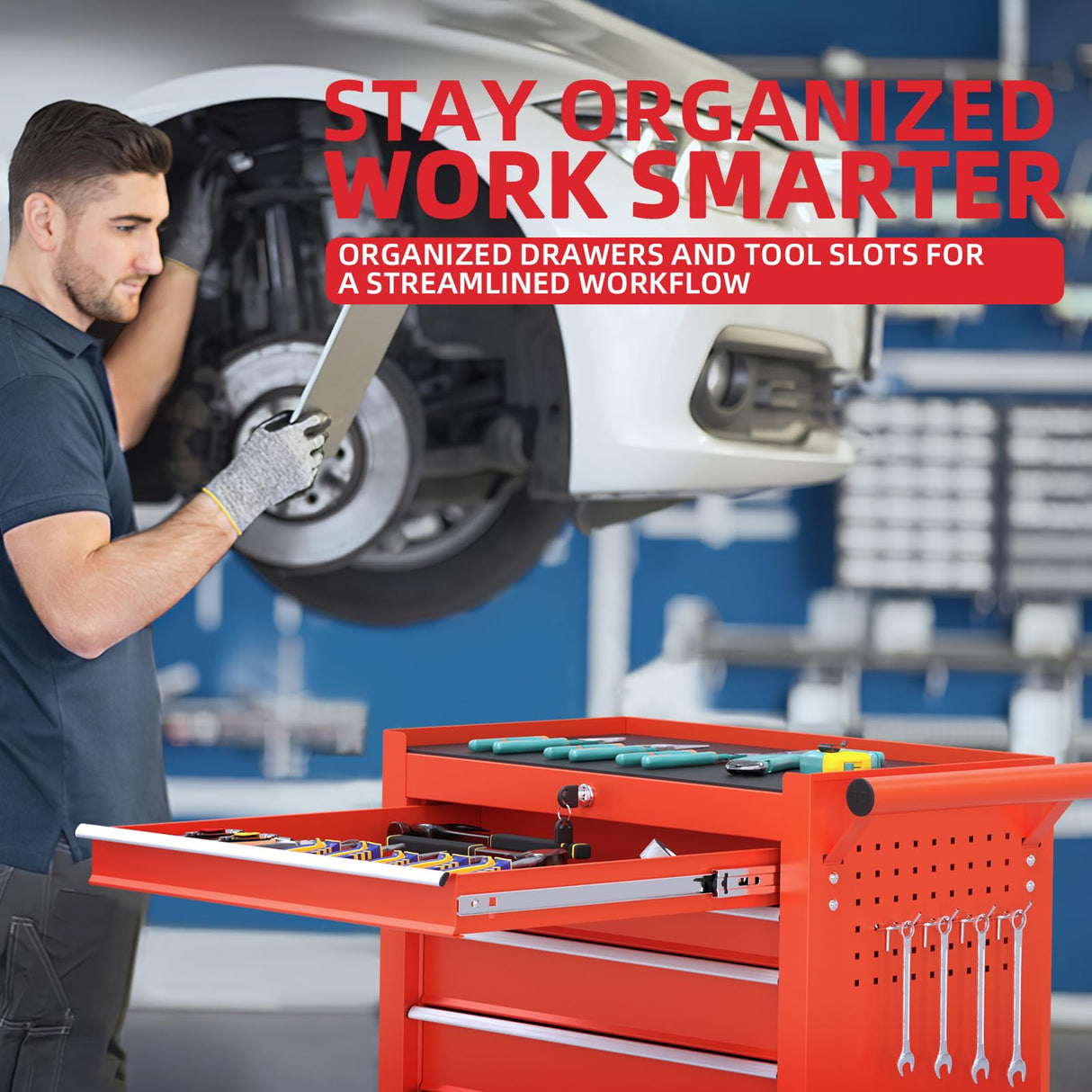 CMFYDAILY 7-Drawers Heavy-Duty Tool Chest, Large Capacity Lockable Tool Cabinet Heavy Duty Mechanic Metal Rolling Tool Box with Drawers and Wheels for Garage CMFYDAILY