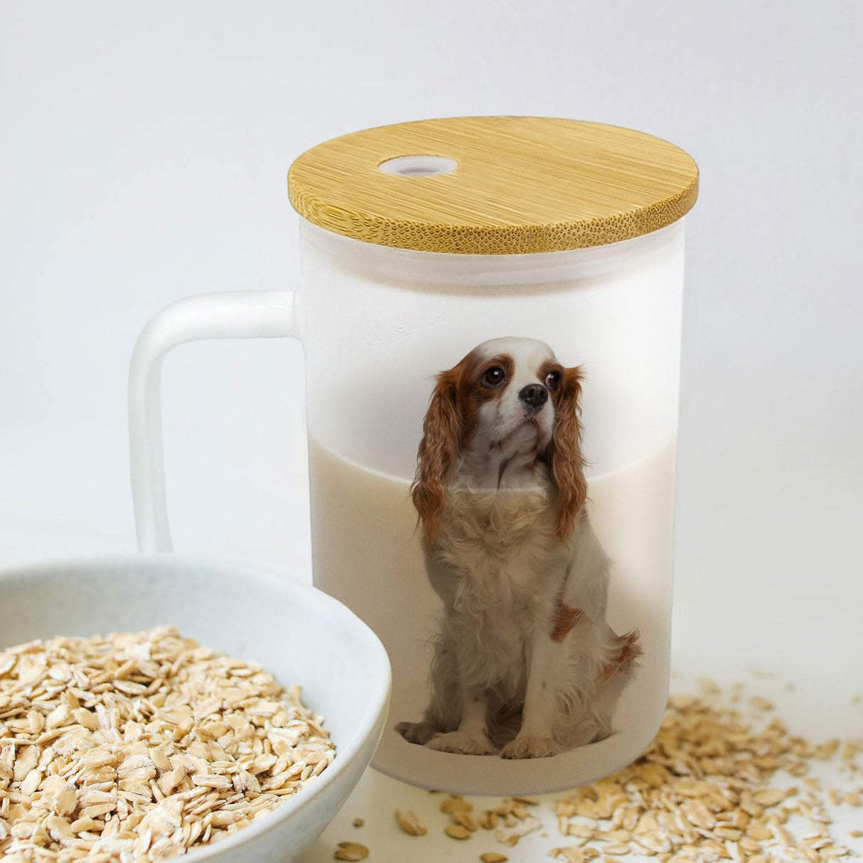 YOUKE OLA 12 Pack Sublimation Glass Cup with Handle Frosted Sublimation Blank Beer Can Tumblers with Bamboo Lid and Straw for heat press 16oz YOUKE OLA