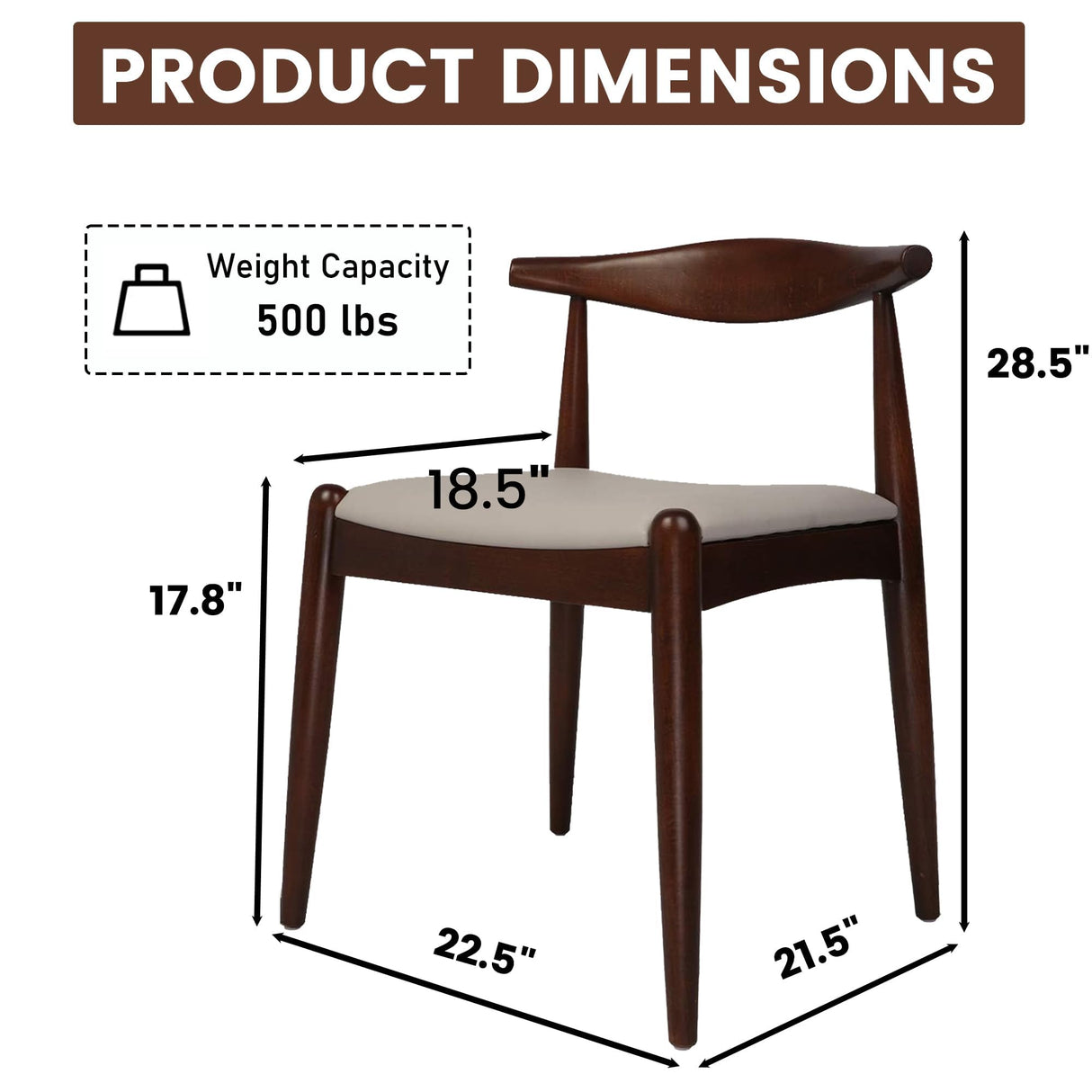 LUCKYERMORE Mid Century Dining Room Chairs Set of 4, Modern Kitchen Chairs with Solid Wood Indoor Classic Wishbone Chairs with Soft Cushion for Restaurant Cafes Farmhouse, Walnut, No Assembly Needed LUCKYERMORE