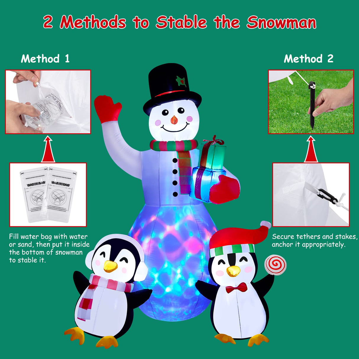 Christmas Inflatables Outdoor Decorations, 8 FT Inflatable Snowman with Penguins, SOLLED Blow Up Xmas Decorations Clearance Indoor Outdoor Yard Garden Patio Lawn Decor with LED Christmas Lights SOLLED