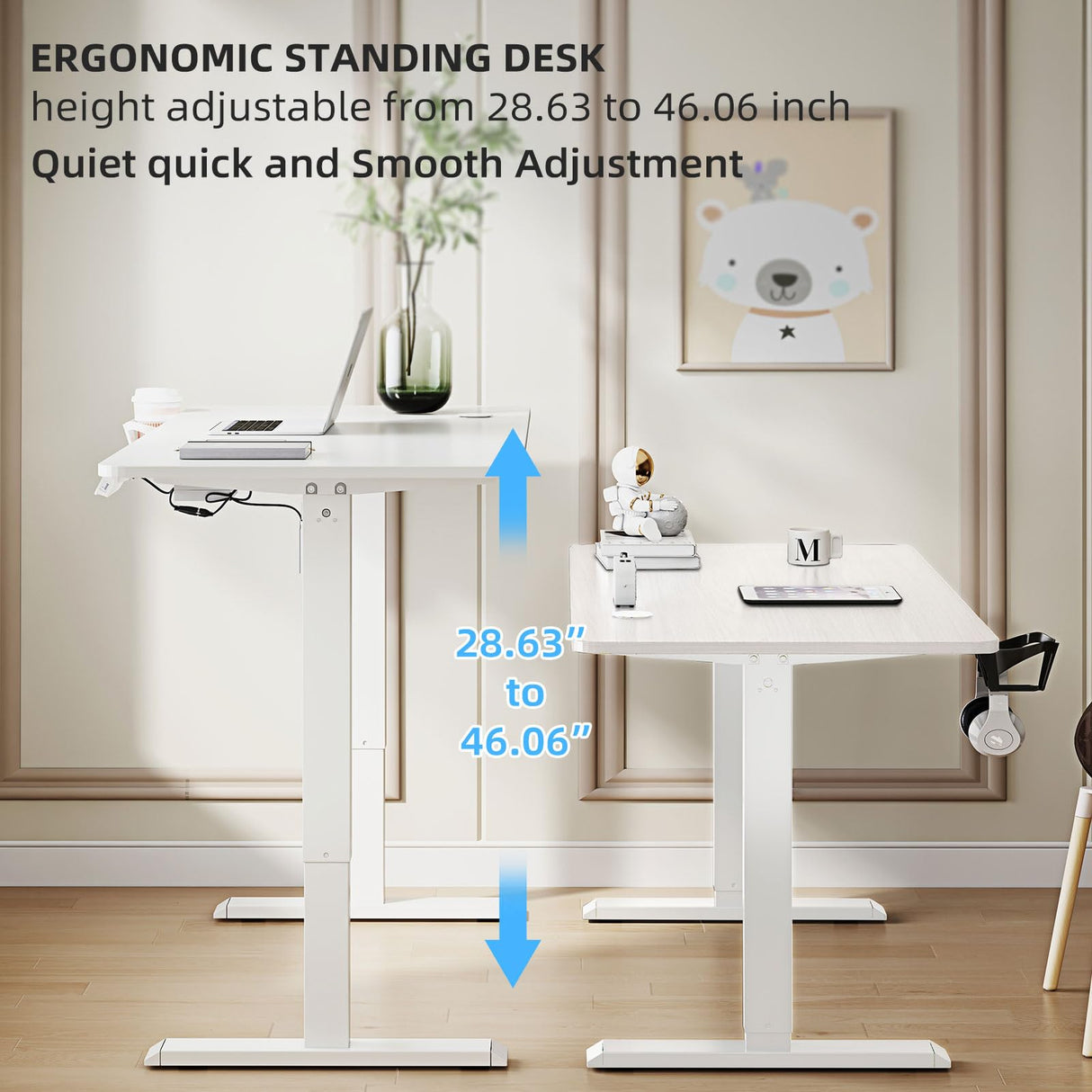 RRTECHFORU 63x24inch Adjustable Desk Electric Standing Desk Sit Stand up Desk Height Adjustable Home Office Workstation White RRTECHFORU