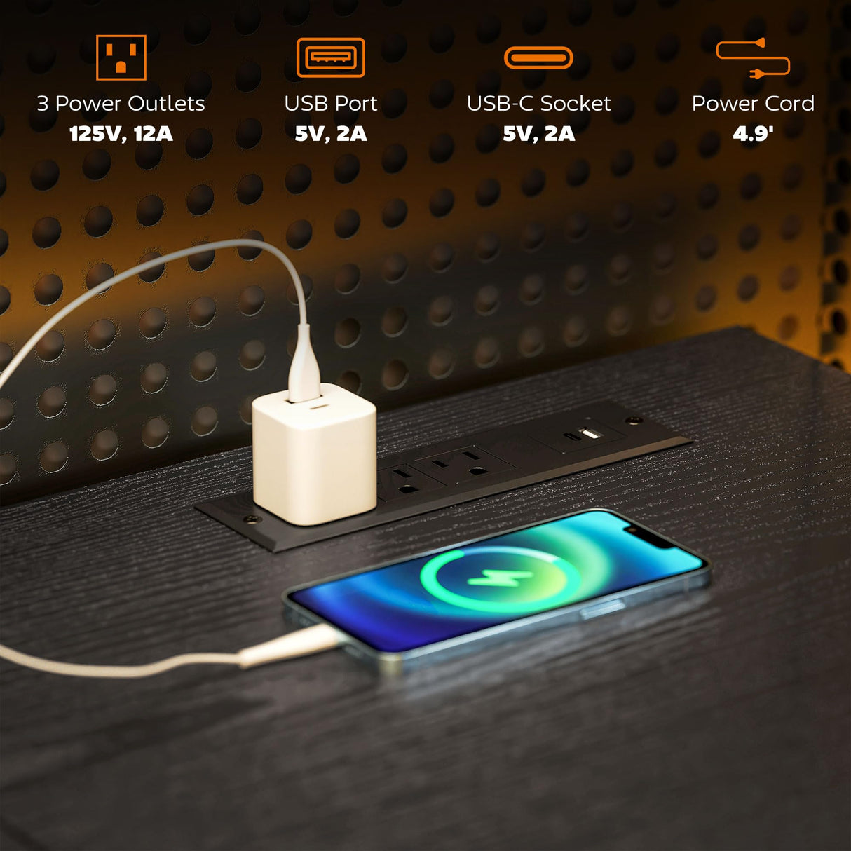 HOMCOM 66" L Shaped Gaming Desk, Reversible, 105" 2 Person Computer Desk with File Cabinet and Fabric Drawers, Power Outlets and LED Lights, Monitor Stand, Distressed Black HOMCOM