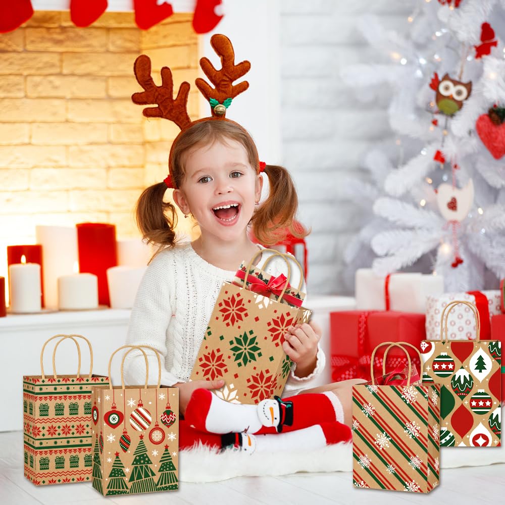 Vellibring 24pcs Kraft Christmas Gift Bags with Handles, Medium Paper Bags for Holiday Party Favors and Decor Supplies Vellibring