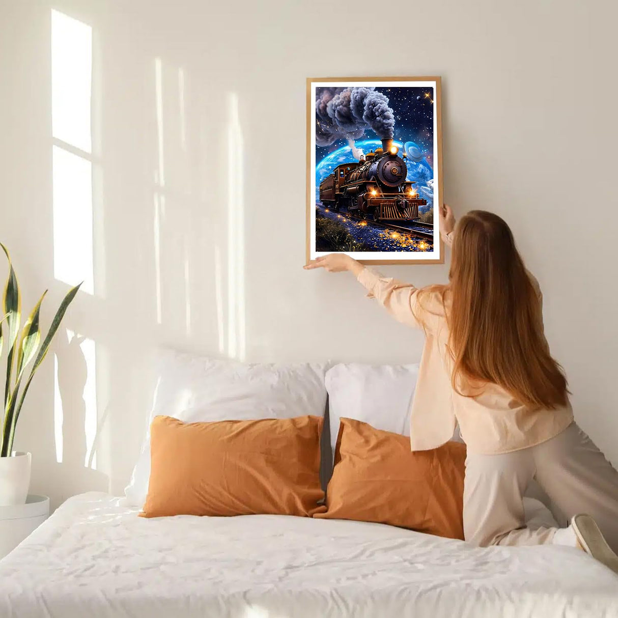 GDYEEH DIY Fantasy Train 5D Diamond Art Kits, Round Full Drill Sparkling Starry Sky Diamond Painting Picture, Steam Train Painting by Numbers Art Kits for Adults Beginners Home Wall Decor 12x16 inch GDYEEH