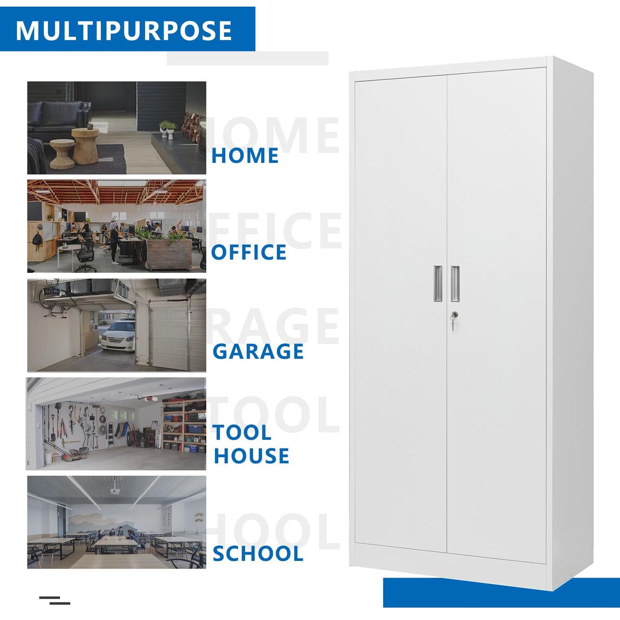 BESFUR Metal Storage Cabinets with Locking Doors and Adjustable Shelves, Steel Storage Cabinet for Garage, Office, Classroom - White BESFUR