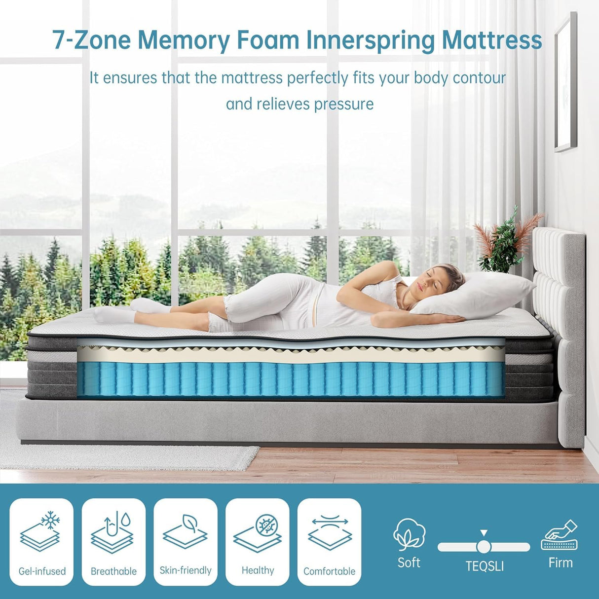 TeQsli Twin Mattress, 12 Inch Twin Mattress Hybrid, Gel Memory Foam with Twin Size Mattress in a Box & Individually Pocketed Springs for Pressure Relief TeQsli