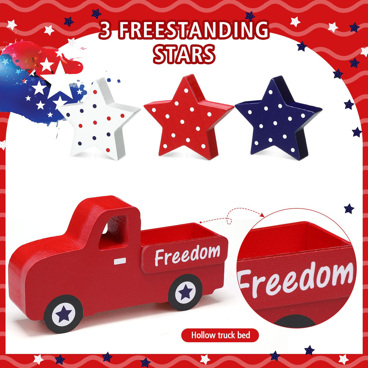 Marsui 5 Pieces Patriotic Table Decorations 4th of July Wood Blocks Let Freedom Ring Centerpieces American Wood Book Stacks for Independence Day Memorial Day Home Indoor Table Topper Tiered Tray Decor Marsui