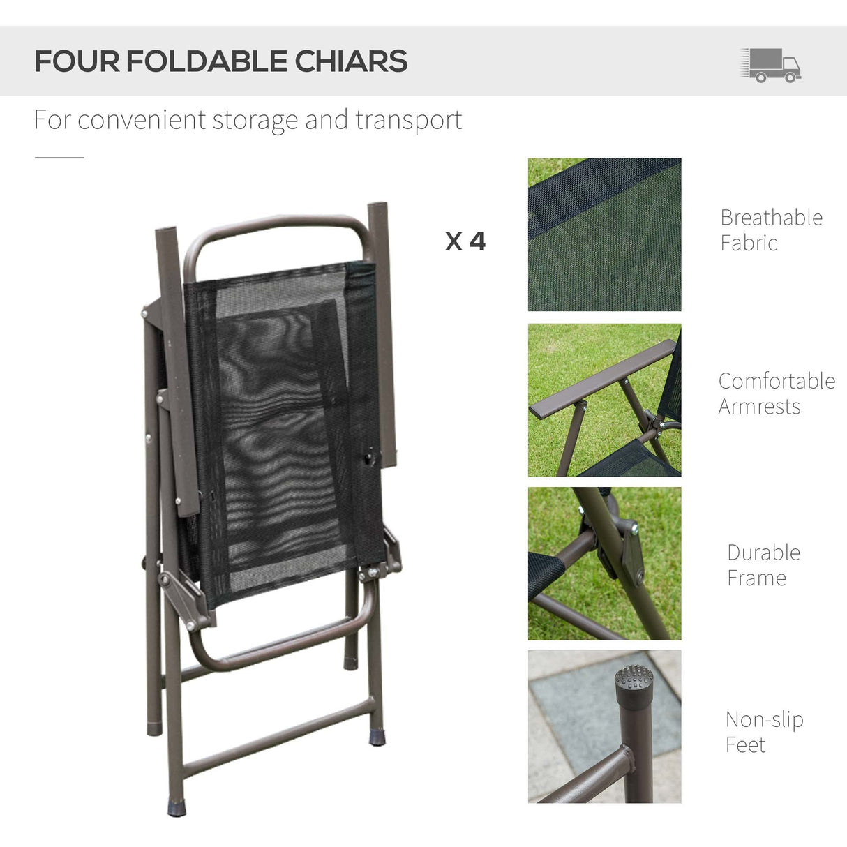 Outsunny 6 Piece Patio Dining Set for 4 with Umbrella, Outdoor Table and Chairs with 4 Folding Dining Chairs & Round Glass Table for Garden, Backyard and Poolside, Black Outsunny