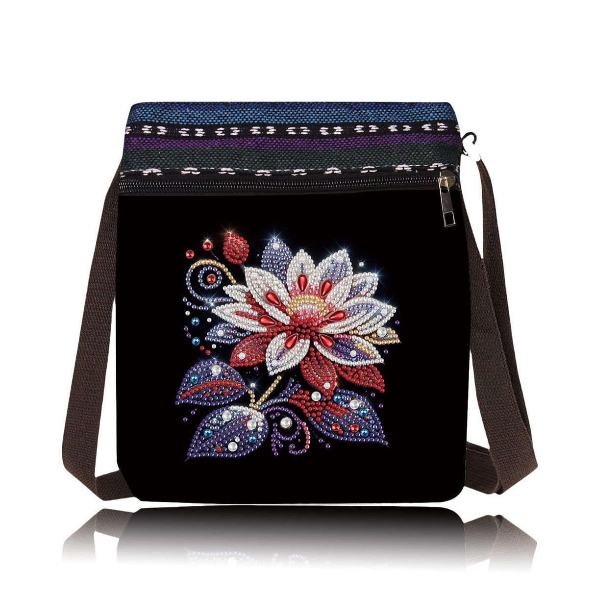 BAYUNOE DIY Diamond Crossbody Bag Diamond Art Painting Grocery Bag Black Canvas Shoulder Beach Tote Bags Single Side Diamond Shopping Bags for Women Art Craft Gift-Flower04 BAYUNOE