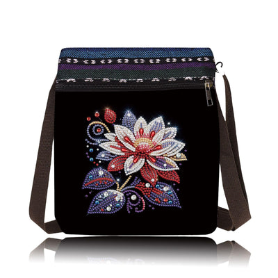 BAYUNOE DIY Diamond Crossbody Bag Diamond Art Painting Grocery Bag Black Canvas Shoulder Beach Tote Bags Single Side Diamond Shopping Bags for Women Art Craft Gift-Flower04
