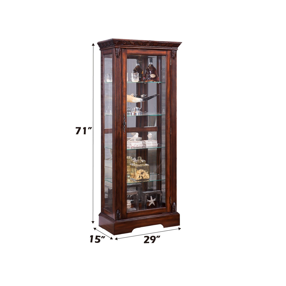 Acme Addy Curio Cabinet in Cherry Acme