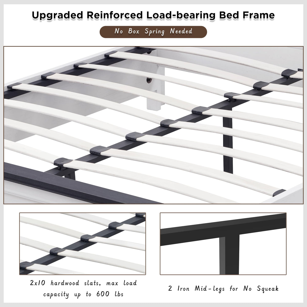 JXQTLINGMU Farmhouse Queen Wood Bed Frame with 52" Tall Headboard & Footboard, Platform Bedframe with Hidden Storage Drawers, Noiseless, No Box Spring Required, Antique White JXQTLINGMU