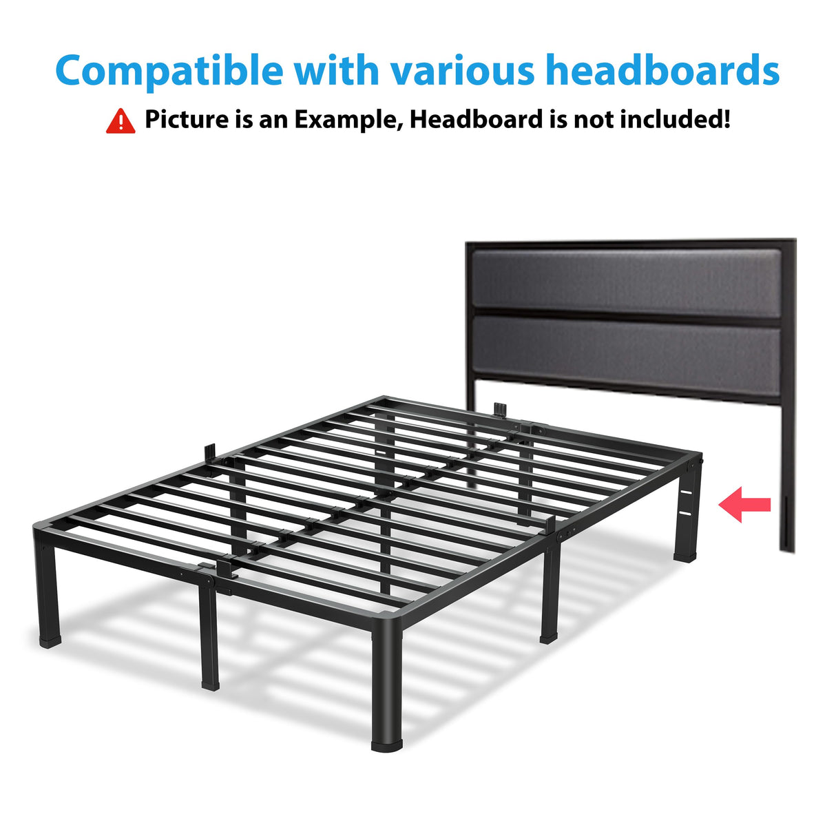 VIPSHOW 18 Inch King Size Bed Frame, 3500Lbs Heavy Duty Metal Platform with Round Corner Legs Mattress Slide Stopper, Steel Slat Support No Box Spring Needed, Noise Free, Non-Slip, Easy Assembly VIPSHOW
