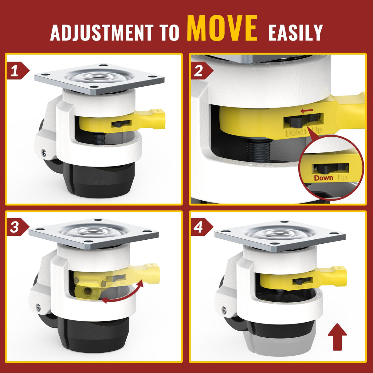 HOLKIE Leveling Casters with Ratchet Handle Design Casters Set of 4 Total Capacity 2200 Lbs Heavy Duty Industrial Casters with Adjustable Leveling Pads (TD60) HOLKIE