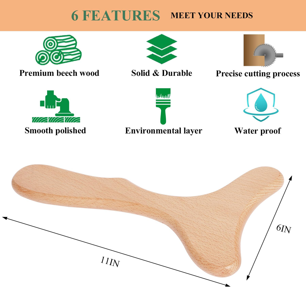 Komogir Wood Therapy Massage Tool Wooden Lymphatic Drainage Massager Body Sculpting Tools for Maderoterapy,Gua Sha,Muscle Release-11 * 6inches Komogir