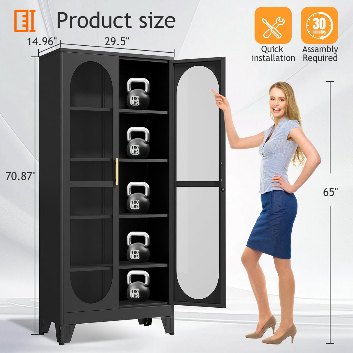 PAOFIN 71" H Locking Display Cabinet with Glass Door, Metal Curio Cabinets with 4 Adjustable Shelves, Tall Liquor Cabinet Display Case for Living Room, Collectibles, Home - Assembly Required Black PAOFIN