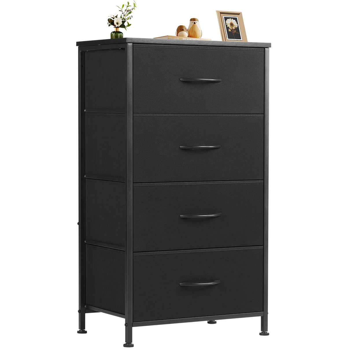 Sweetcrispy Dresser for Bedroom with 4 Drawers, Storage Drawers, Skinny Fabric Storage Tower, Tower Organizer Unit, Chest of Drawers with Wooden Top for Closet, Living Room, Entryway Sweetcrispy