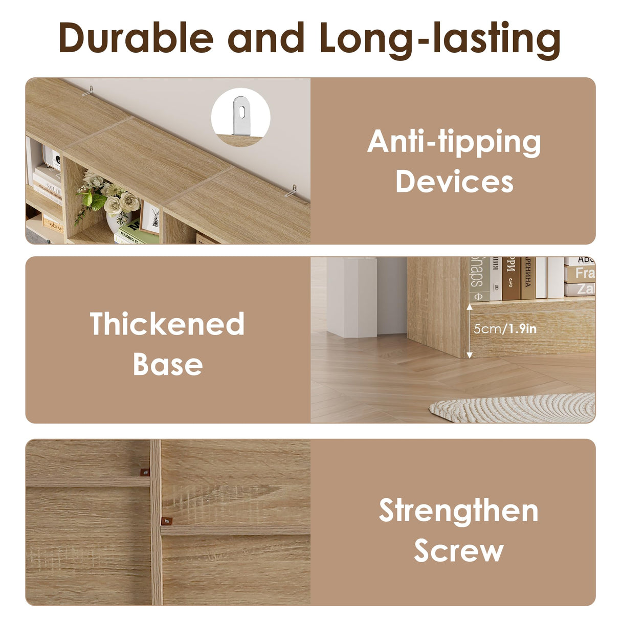 FACBOTALL Triple Wide Bookshelf, 6 Tier Large Bookshelf, Bookcase with 17 Open Display Shelves, 74'' Tall Bookcases and Bookshelves for Living Room, Home Office, Library, Light Oak FACBOTALL