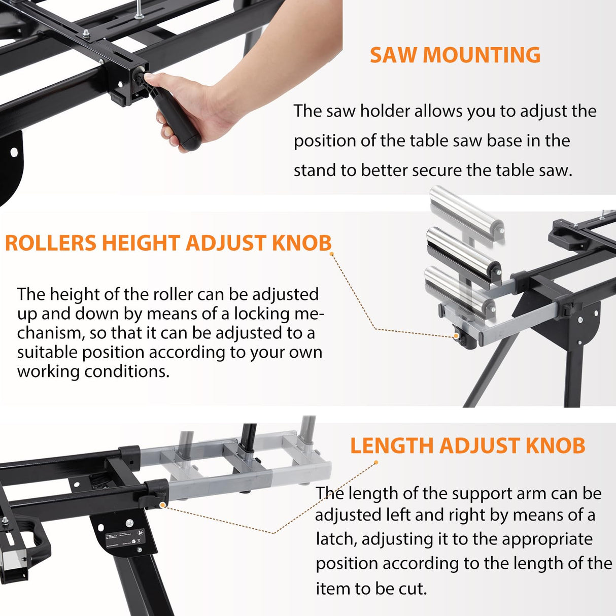 GarveeTech Portable Miter Saw Stand, Folding, Universal Saw Stand for 440 Lb Max Table Saw, 76-4/5'' Adjustable Stand Miter Saw Table, Stainless Steel, Compatible with Most Table Saws GarveeTech