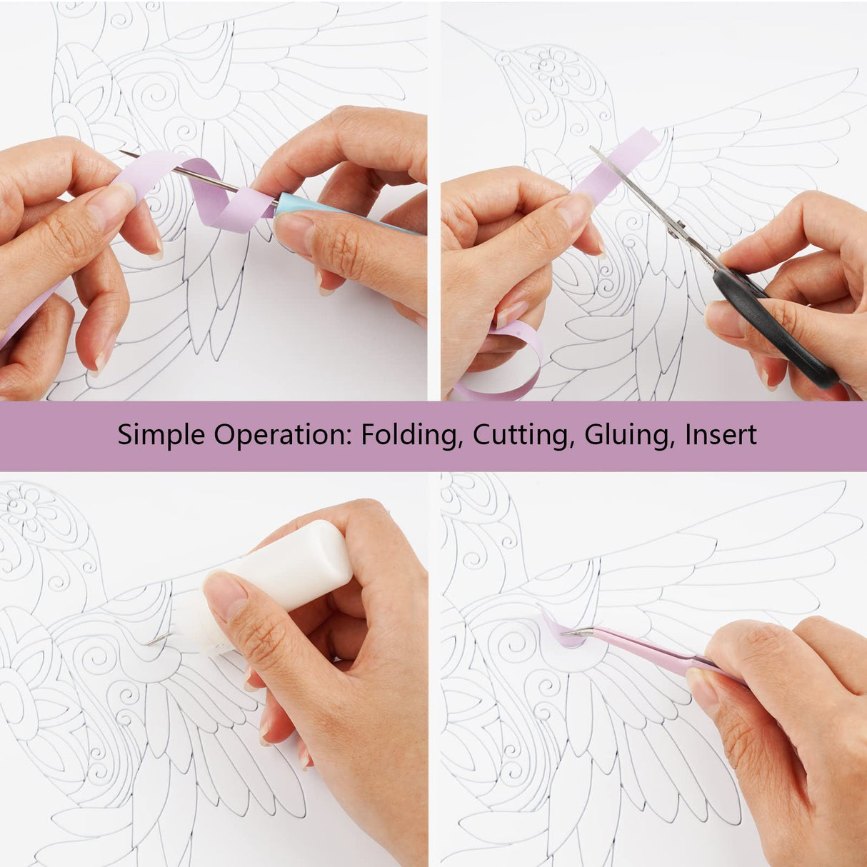 Uniquilling Quilling Kit, Paper Quilling Kits, 8 * 10-in Hummingbird Paper Filigree Kits with Quilling Tools& Using Manual, DIY Quilling Artwork Modern Wall Art for Living Room Uniquilling