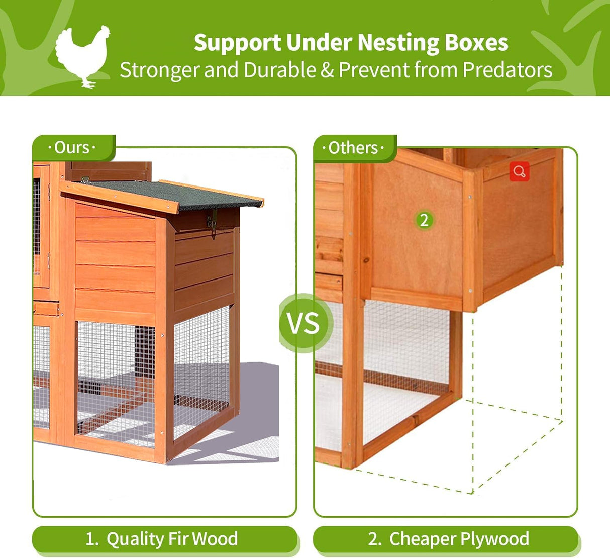 RUNVA 122" Large Chicken Coop with Nest Box and Removable Tray, Hen House for 2-6 Chickens, Outdoor Weatherproof Small Animal Cages RUNVA