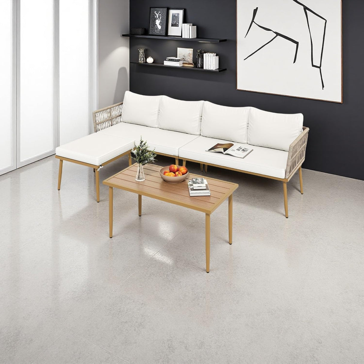 YITAHOME 6 Pieces Patio Furniture Set with Coffee Table & Washable Cushions, Wicker Rattan Conversation Sectional Set for Garden Yard Pool Beige YITAHOME