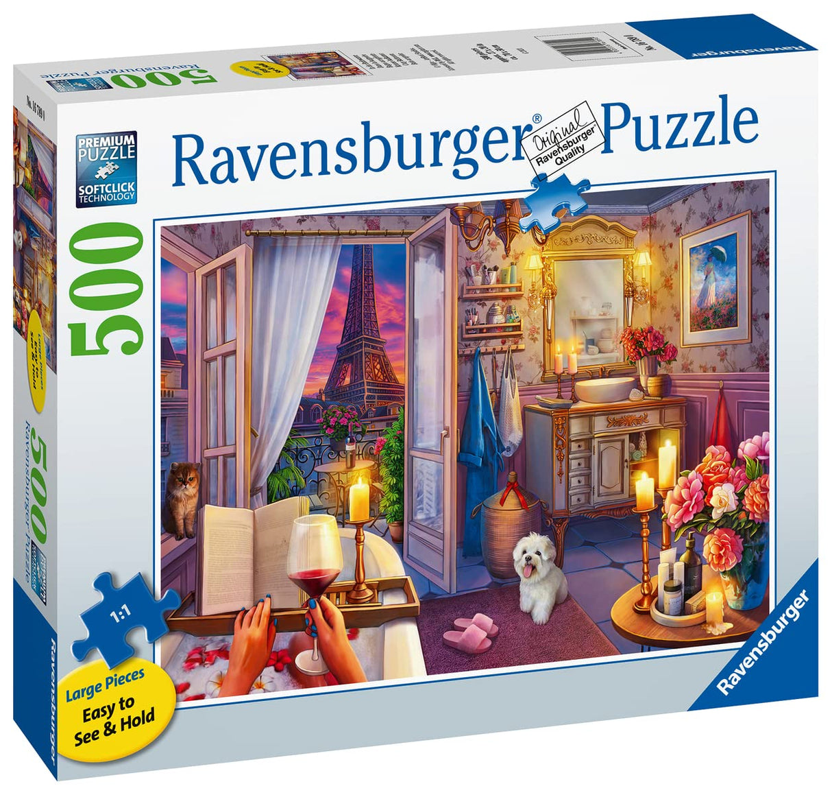 Ravensburger Cozy Bathroom Jigsaw Puzzle - 500 Piece Large Format | Adult Friendly | Unique Softclick Technology Vibrant & Glare-Free | FSC-Certified Sustainable Product Ravensburger