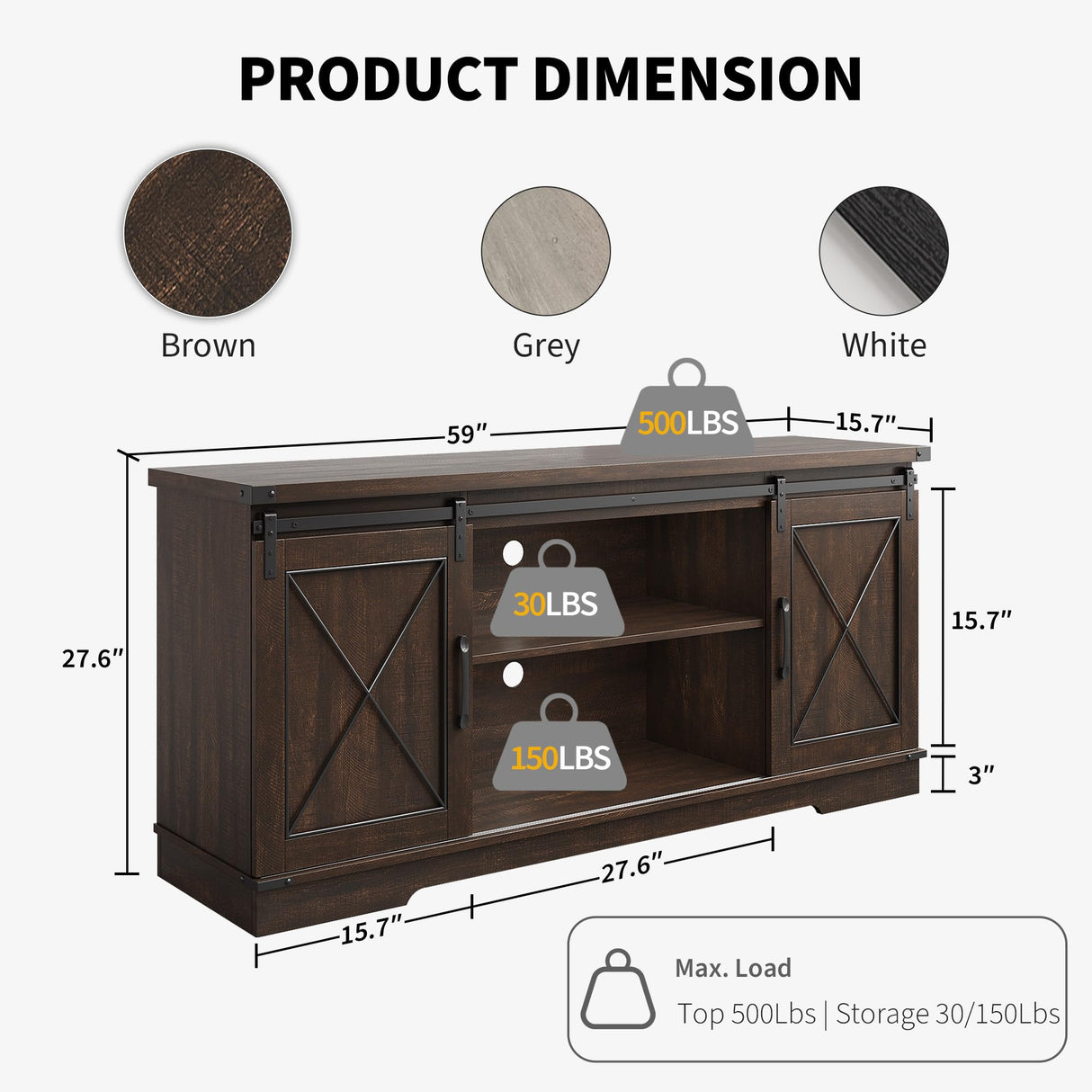 IDEALHOUSE Farmhouse TV Stand and Entertainment Center for TV Up to 65 Inches with Sliding Barn Doors and Adjustable Shelf, Tv Media Console Table with Storage Cabinet for Living Room, Bedroom, Brown IDEALHOUSE