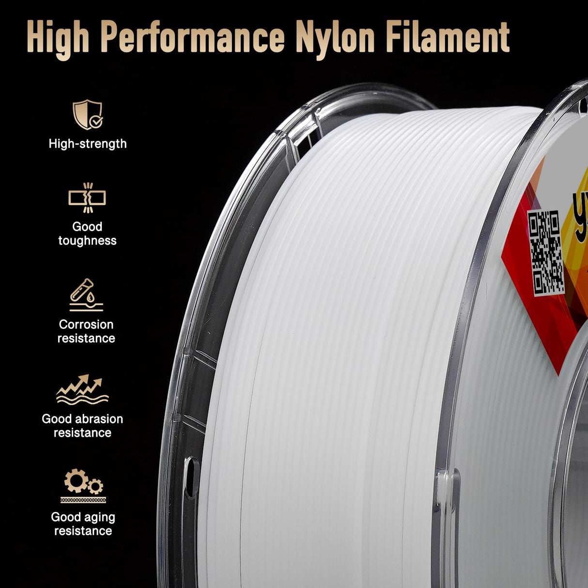 YXPOLYER 3D Printer Filament Nylon Filament PA6 2.2 lbs 1kg White Nylon with Heat-Resistant AMS-Compatible Spool, 3D Printing Filament Easy PA 1.75mm yxpolyer