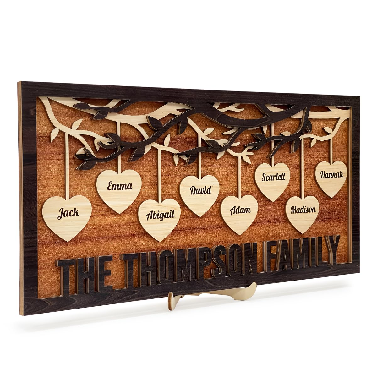 Personalized Family Tree Sign, Custom Name Wooden Family Tree Frame, Engraved Family Names Desk Plaque, Gifts for Anniversary Christmas Thanksgiving Housewarming SANDJEST