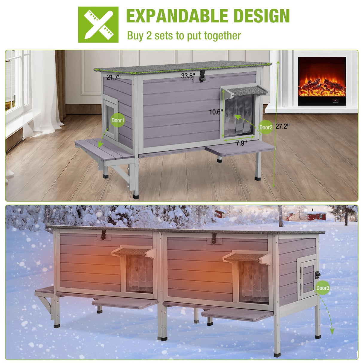 GUTINNEEN Outdoor Cat House Insulated for Winter Weatherproof Feral Cat Shelter GUTINNEEN