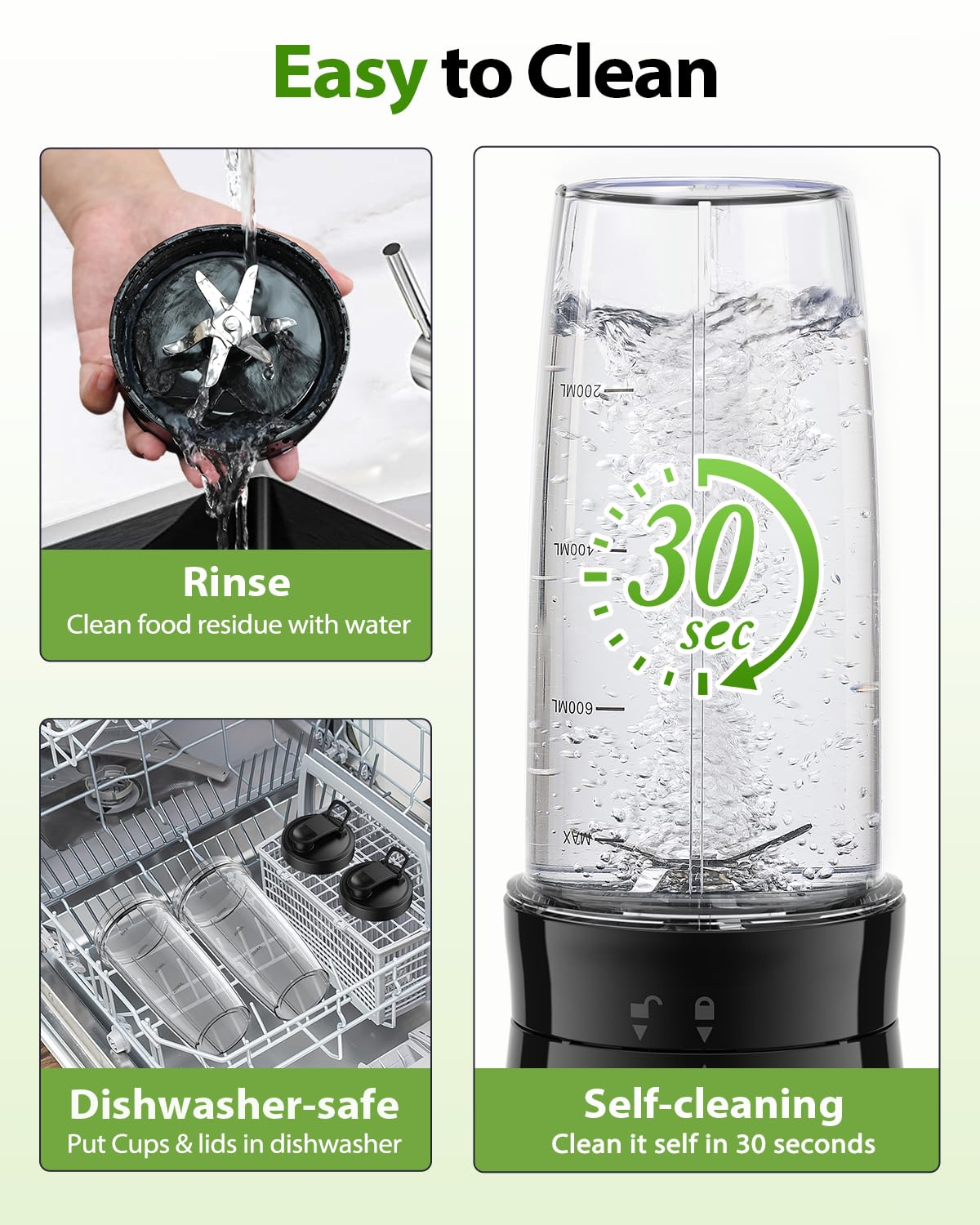 KOIOS Smoothie Blender, 900W Blenders for Kitchen with 27oz No-BPA Portable Bottles and Spout Lids, 3 Modes Personal Mixer Blender for Shakes Smoothies Frozen Drinks, Nutritious Recipe, Black KOIOS