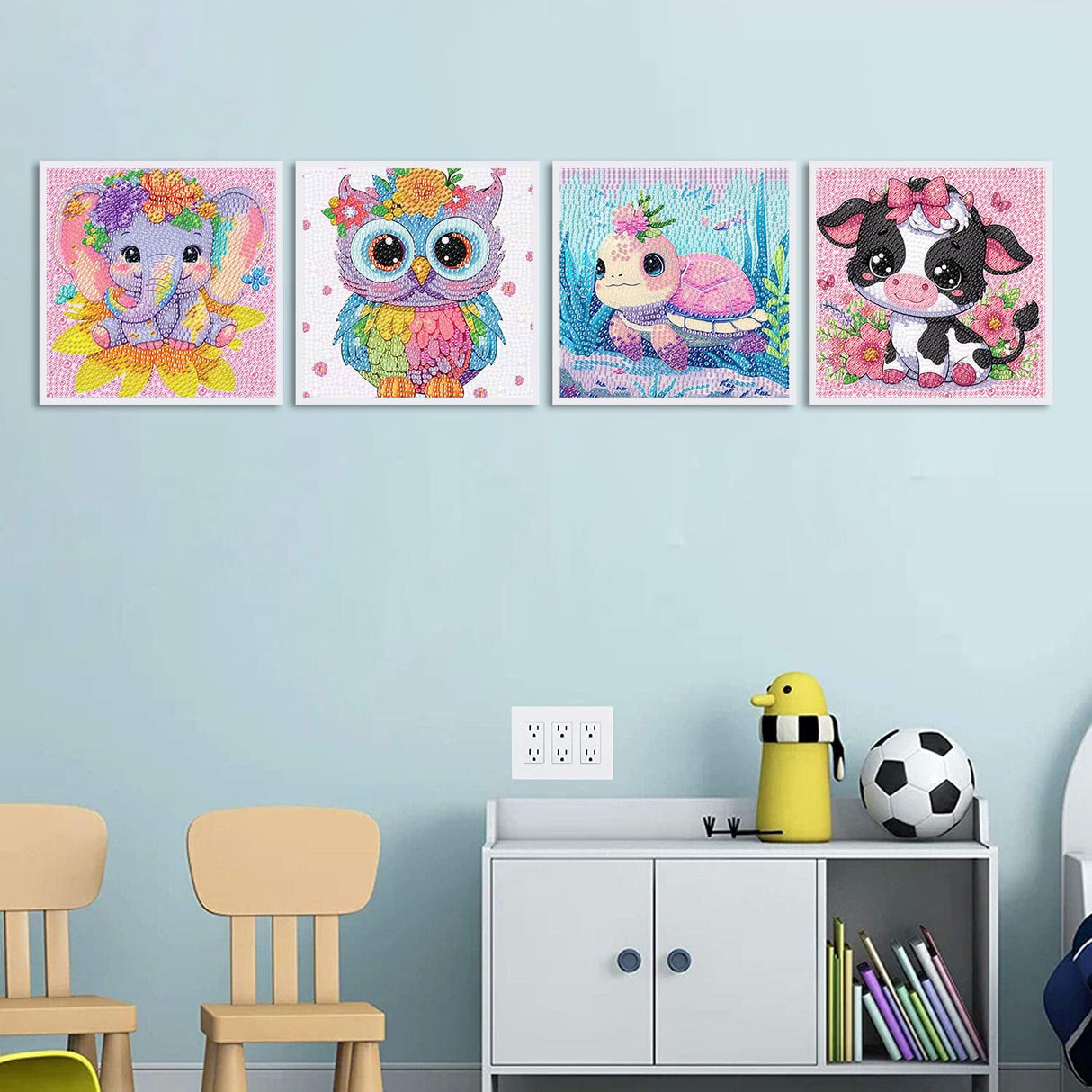 AOSGEDY 4 Pieces Cartoon Diamond Art Kits for Adults, Cute Animals DIY Diamond Art Painting for Adults Beginner, Mosaic Kits 5D Full Round Drill Gem Art for Home Wall Decor Kids 6X6 inch AOSGEDY