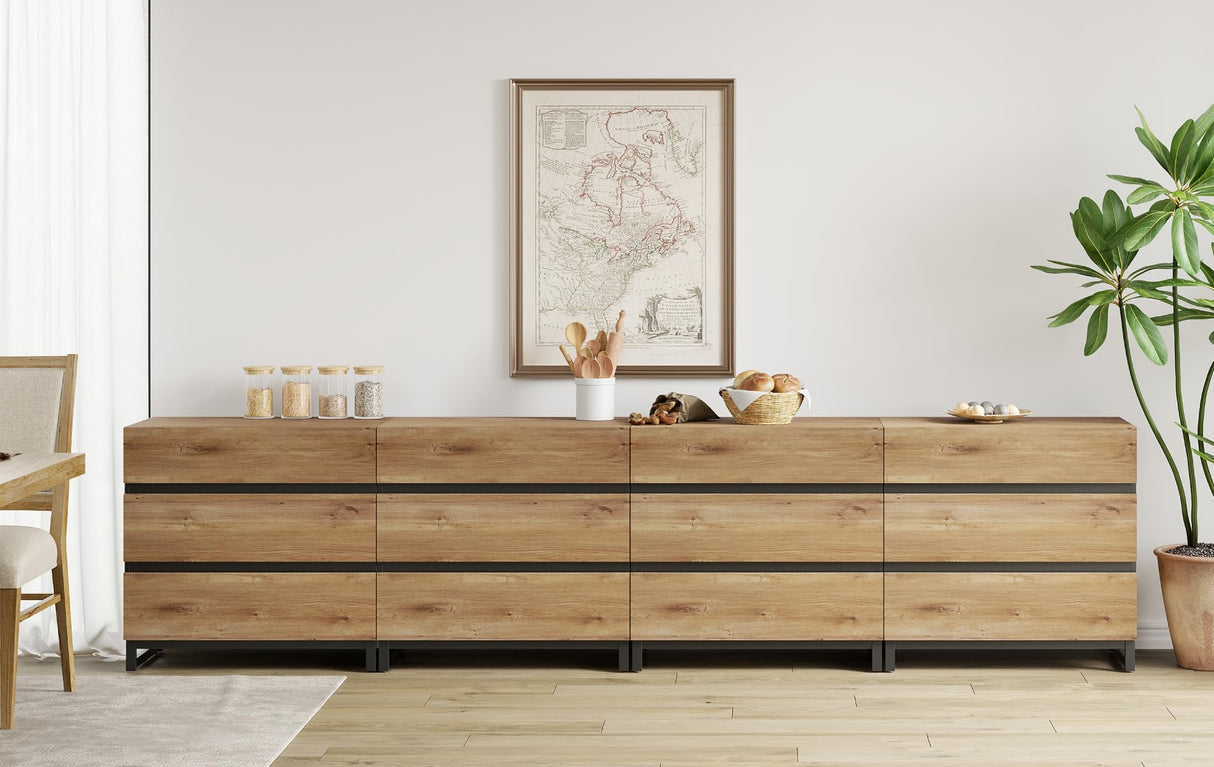 WAMPAT Dresser for Bedroom, Closet Organizers and Storage with 12 Drawers, Chest of Drawers with Metal Base, Wooden Modern Dresser for Living Room, Bedroom, Entryway, Oak WAMPAT