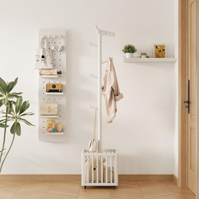 AQIMUELE Kids Coat Rack,Rubber Wood Entryway Coat Rack with 6 Hook for Bedrooms,Coat Tree(White)