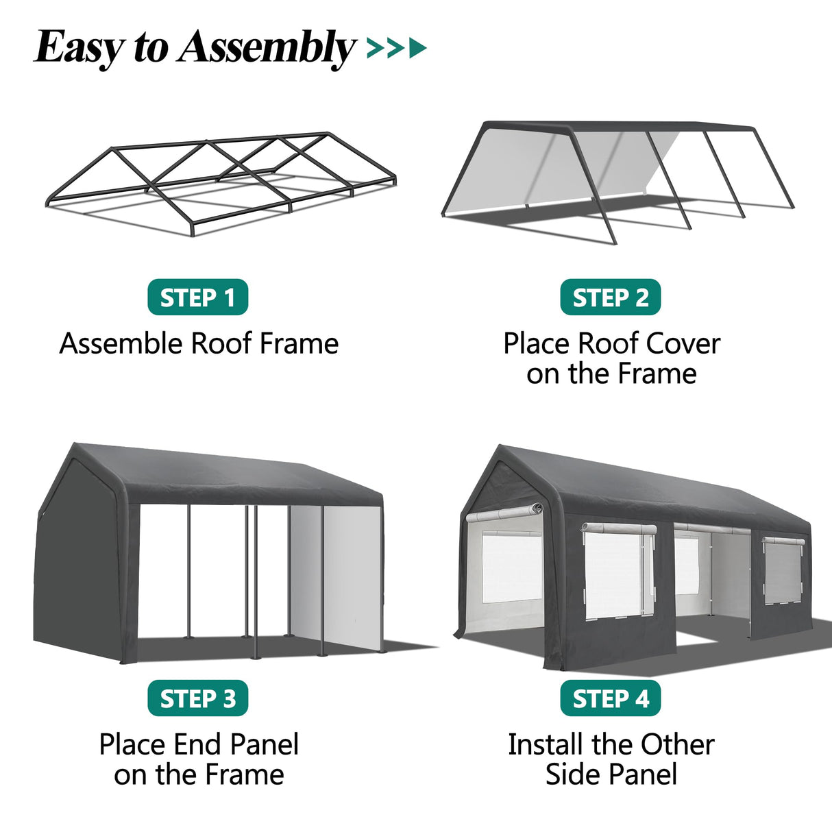 GARTOO Upgrade 10' x 20' Heavy Duty Carport, Extra Large Shelter with Roll-up Ventilated Windows & Side Doors, Portable Garage for Car Boat Truck Auto Shelter Motorcycle Outdoor Events Parties, Gray GARTOO